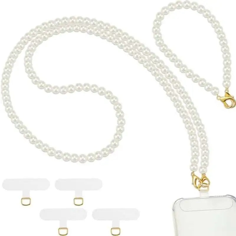 Set of 2 Pearl Beaded Lanyards for Mobile Phones, Designed for Crossbody And Wrist Use, Featuring Tether Tabs Suitable for Various Phone Cases, Bags, And Purses.