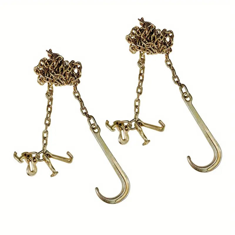 [10ft Heavy-Duty Tow Chains] Heavy-Duty G70 Tow Chains 10ft - 5/16" with J Hooks, Long Shank & Grab Hook for Flatbed Trucks and Wreckers - Golden Zinc Finish