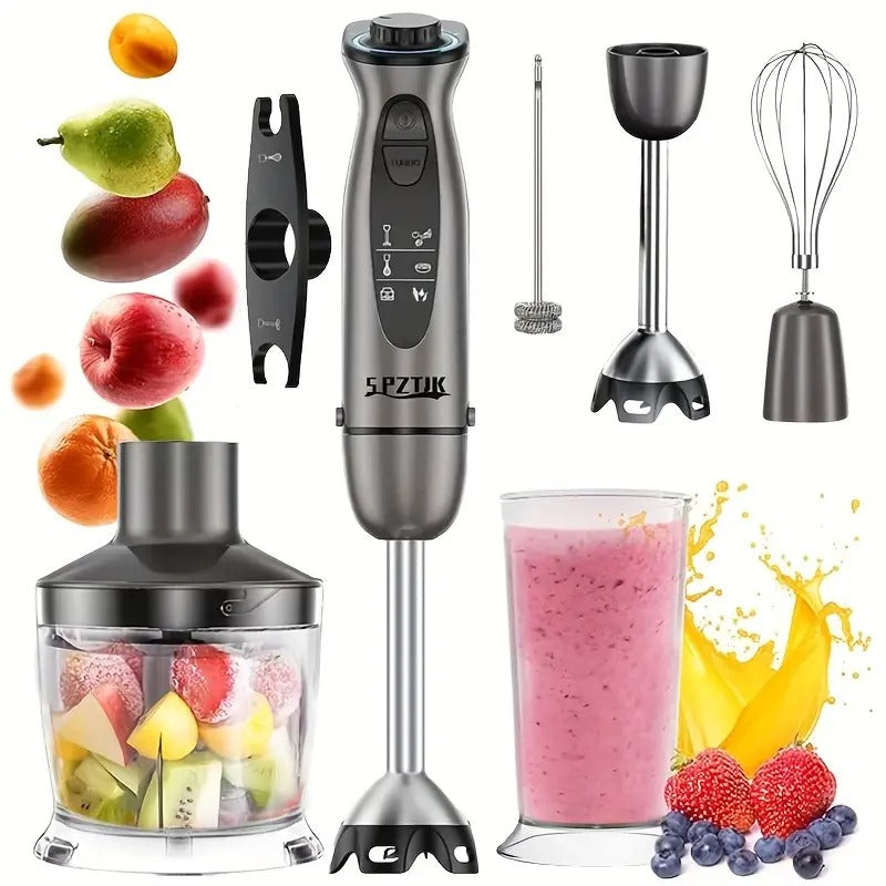 SPZTJK 5-in-1 Manual Blender with Powerful Motor, 12-Speed Rope Design, Stainless Steel & ABS Blades, Ice, Milk, Soup, and More - Gray, Kitchen Appliance, Versatile Blender, Modern Kitchenware, Durable Construction