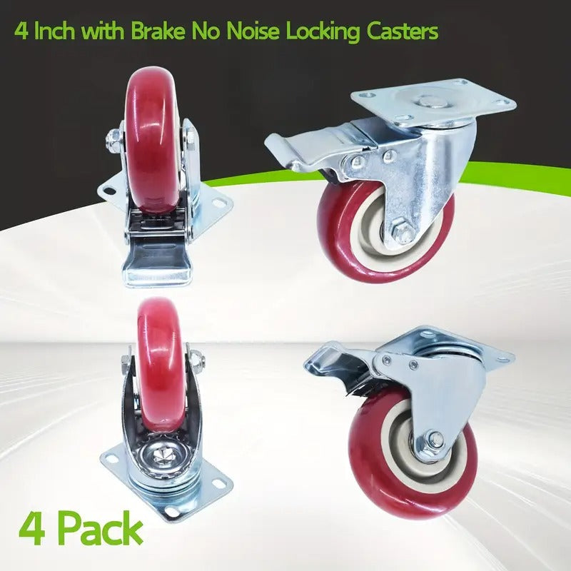 4pcs 4 Inch Heavy Duty Caster Set Wheels Fits for All Swivel & Brake Casters