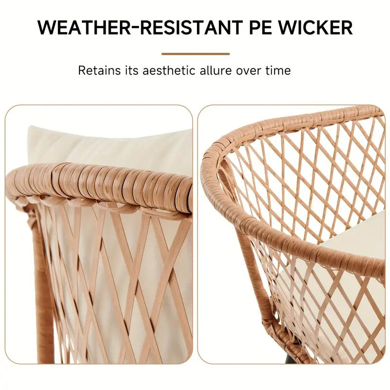 5pcs Patio Dining Table Set With Umbrella Hole, Rattan Outdoor Furniture Set, 4 Cushioned Chairs & Glass Table For Lawn, Deck, Backyard, Garden, Porch(No Umbrella)