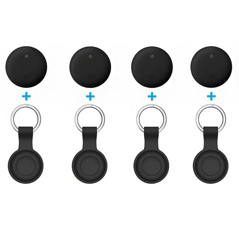 4 Pack Smart GPS Tracker For IOS Find My - Real-Time Location Tracking For Cars, Pets, Luggage, Bicycle, Wallet - Global Coverage, 1 Year Replaceable Battery, Civil Defense Alarm, Silicone Straps