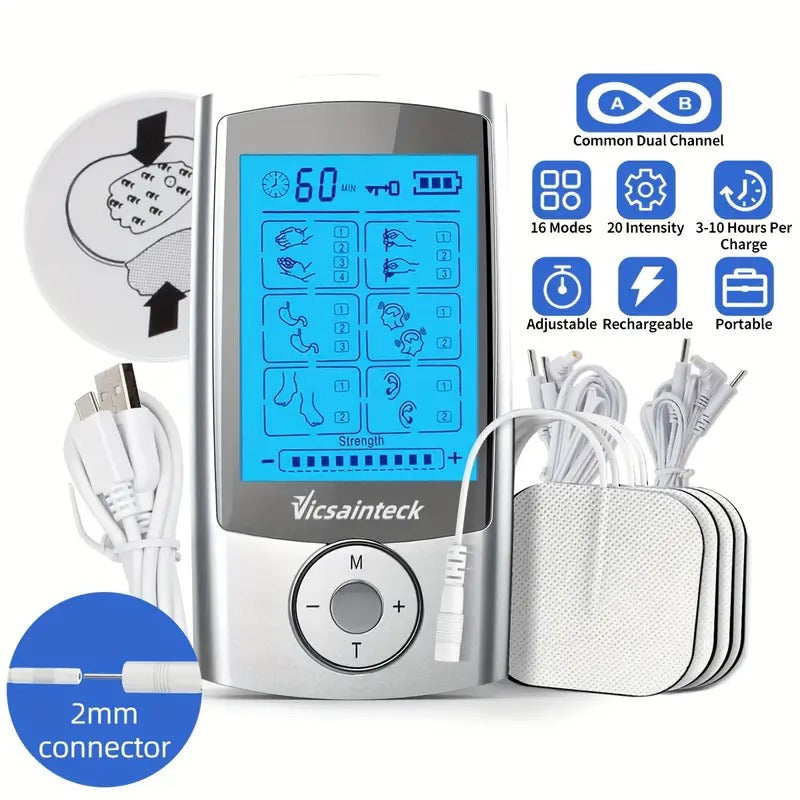 Dual Channel TENS Unit Muscle Massager Machine with 16 Modes, Portable Rechargeable 20 Levels Of Intensity TENS Machine with