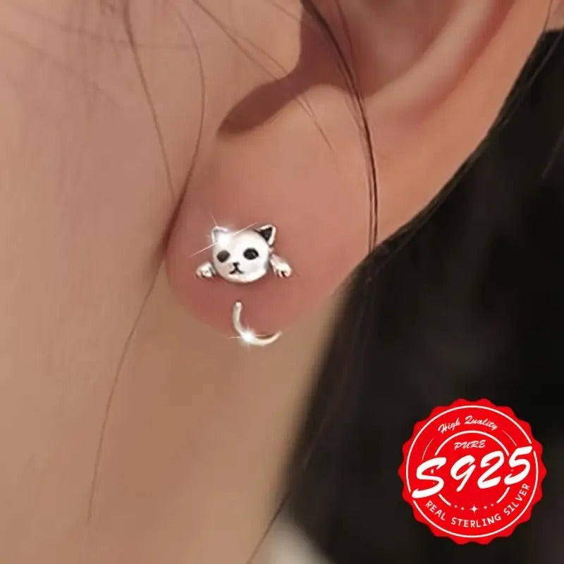 S925 Silver Cute Cat Ear Hooks - A Pair of Hypoallergenic Ladies' Earrings for Valentine'S Day - Unique and Playful Design