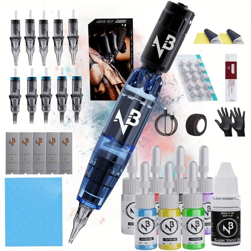INKSOUL Wireless Tattoo Machine Kit -10 Tattoo Needles, 1500mAh Rechargeable Lithium Battery, USB Charging, Digital Display, Suitable For Tattoo Beginners And Tattoo