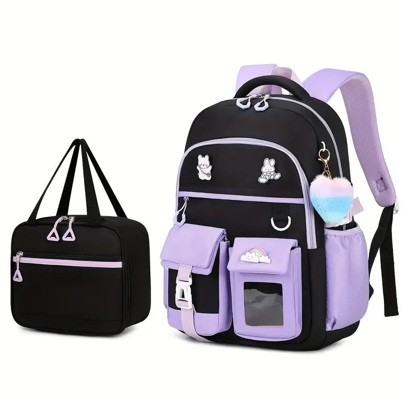 School Season to Promote Students Backpack Two-piece Set Color Fashion Student Backpack Lunch Box Bag Go Out Light Backpack