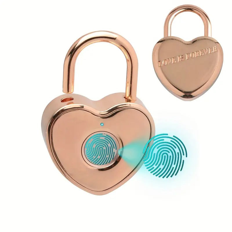[Rose Golden Fingerprint Padlock] Rose Golden Small Smart Padlock - Heart Shaped Fingerprint Lock for Gym Locker, Backpack, School, Mailbox, Travel Suitcase