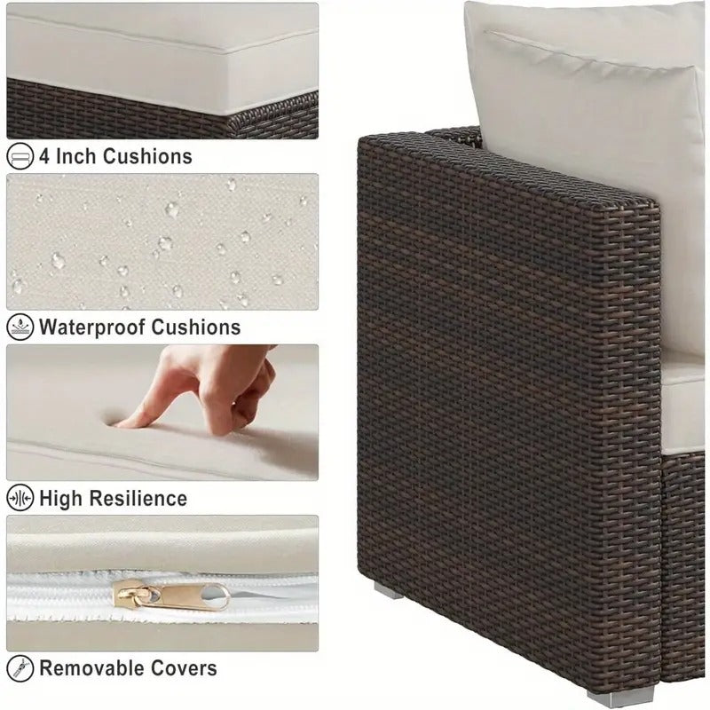 GAOMON 8pcs All-Weather Outdoor Patio Furniture Set - Rattan Wicker Sectional Sofa with Glass Table & Storage Box, Durable Weather-Resistant Design for Garden, Balcony, or Patio Use, Patio Furniture Set,