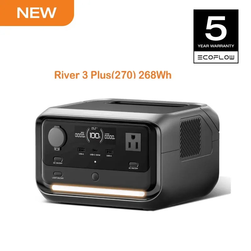 EcoFlow 268Wh Portable Power Station River 3 Plus 270, Power Bank 600W Up to 1200W High-Rated Output Power Bank with X-Boost, <30dB Quiet, 5 Years Warranty