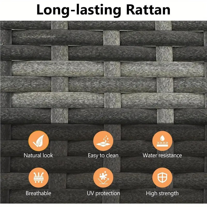 Patio Dining Set for 4 - Water-Resistant Rattan Outdoor Bar Set with Acacia Wood Square Table Top and Removable Cushions for Deck, Garden, Backyard