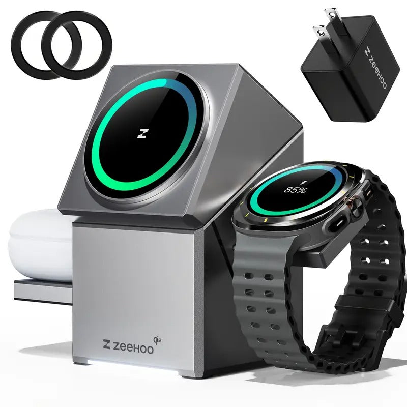 ZEEHOO 3 in 1 Charging Station for Samsung, Qi215W Fast Charging, Rotating Wireless Charger Stand Compatible for Samsung for galaxy S25/S24/S23/S22/S21/Note20 for galaxy Watch7/6/5/4/3 for galaxy Buds3