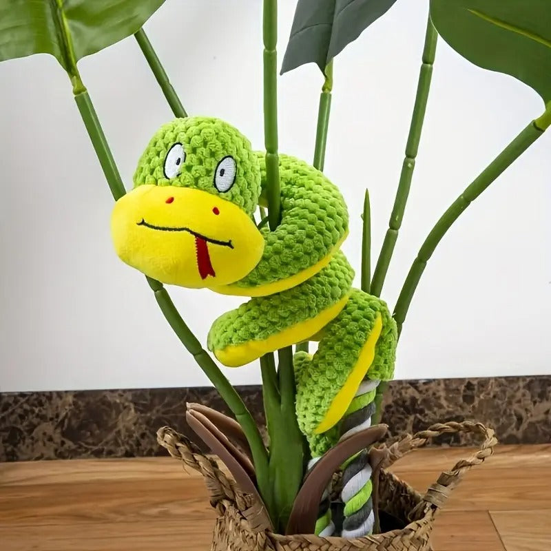 Durable Bite-Resistant Snake Plush Dog Toy - Anxiety Relief Chew Toy with Vibrant Green & Yellow Design, Interactive Entertaining Chewable Toy for All Dog Sizes (Small, Medium, Large Breeds), Snake Toy