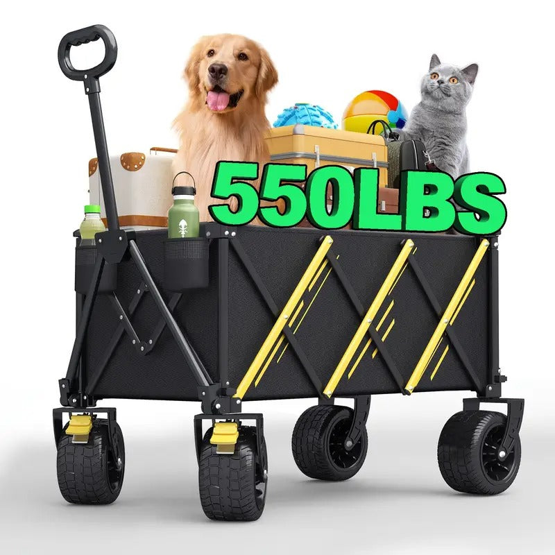 1pc Foldable Trolley Pet Transporter Beach Trolley, 550lb Heavy Duty Multi-purpose Garden Trolley with 360°All-terrain Wheels,