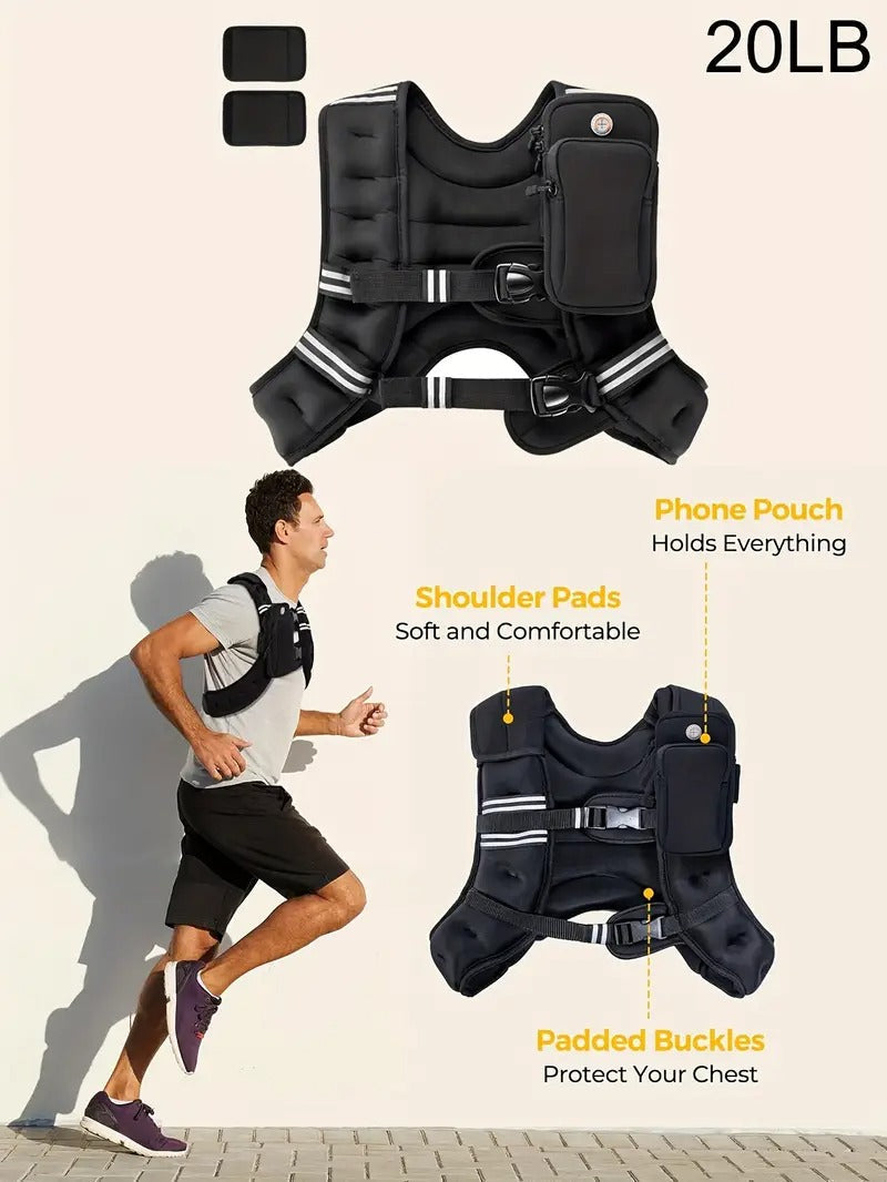 [Weighted Vest] PACEARTH 20lb Heavy Duty Weighted Vest with Weights - Adjustable Weighted Vest for Gym, Running, Weightlifting - Chest Protection Buckles & Phone Pocket - Muscle Building Workout Vest for Men & Women (Black) - Ideal Gift