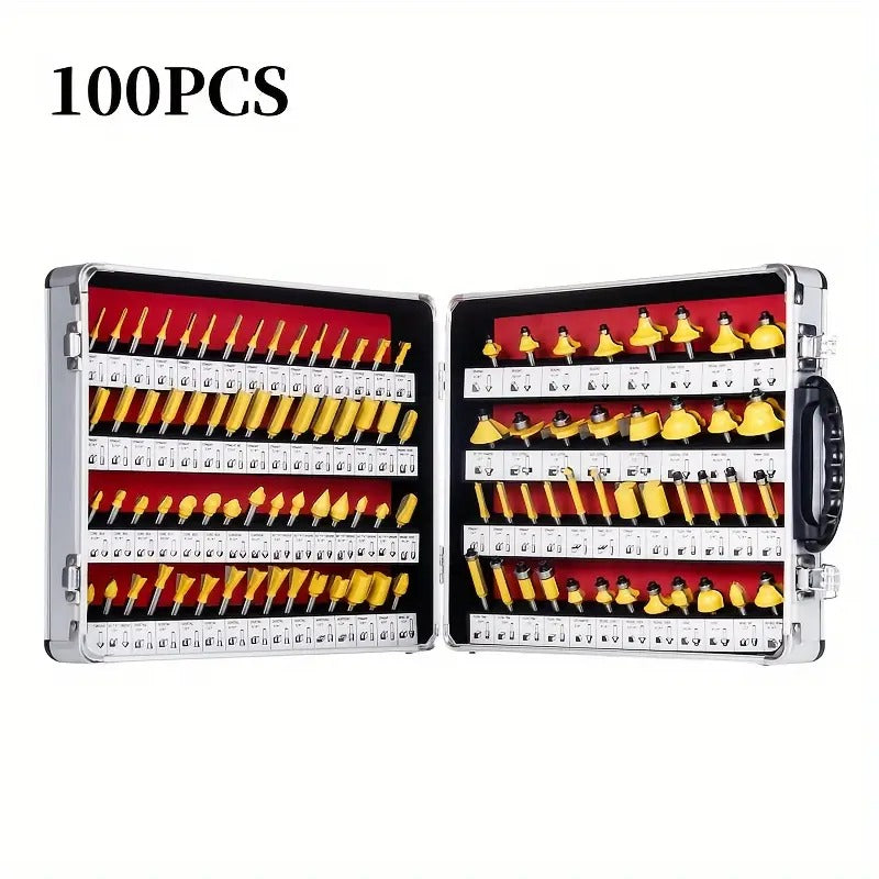 Precision Router Bit] 24/100pcs Precision Woodworking Router Bit Set | Multi-Purpose Carbide, 1/4 Handle, Easy to Hold | for Fine Milling And Carving, Woodworking Tools for Professional And Beginner Woodworkers