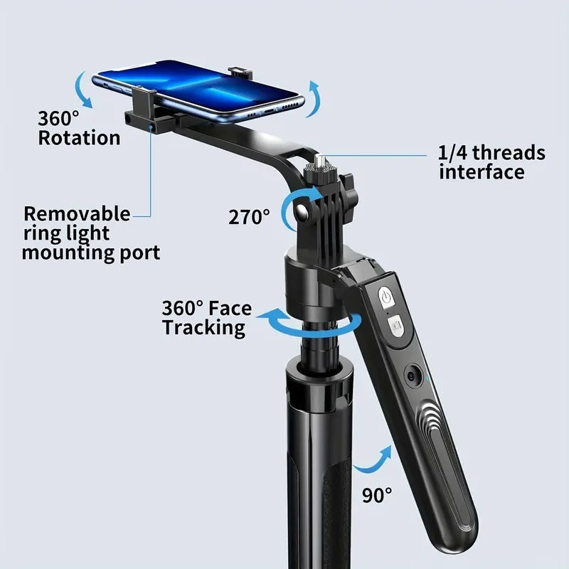 70" Auto Face Tracking Tripod For Phone, 360 Rotation Travel Selfie Stick Mount, Face Tracking Phone Tripod Holder With Remote And Light, Applied To YouTube Video Recording