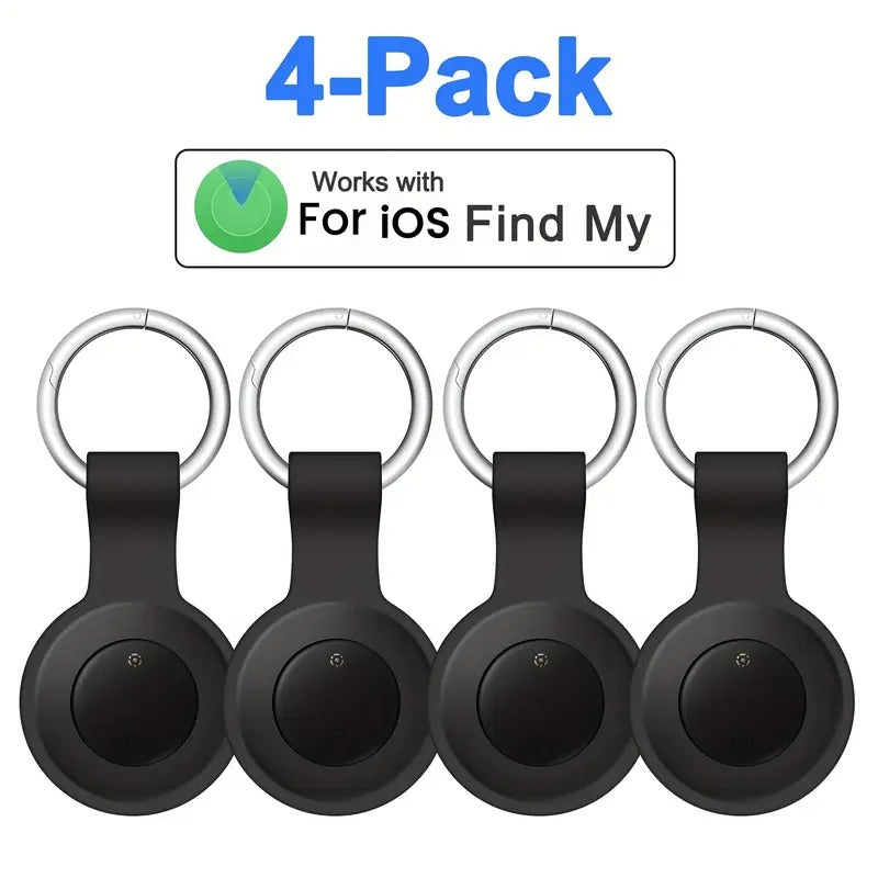 4 Pack Smart GPS Tracker For IOS Find My - Real-Time Location Tracking For Cars, Pets, Luggage, Bicycle, Wallet - Global Coverage, 1 Year Replaceable Battery, Civil Defense Alarm, Silicone Straps