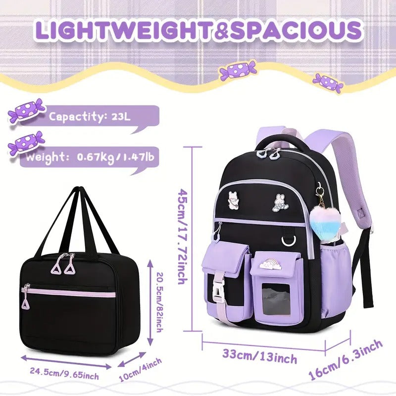 School Season to Promote Students Backpack Two-piece Set Color Fashion Student Backpack Lunch Box Bag Go Out Light Backpack