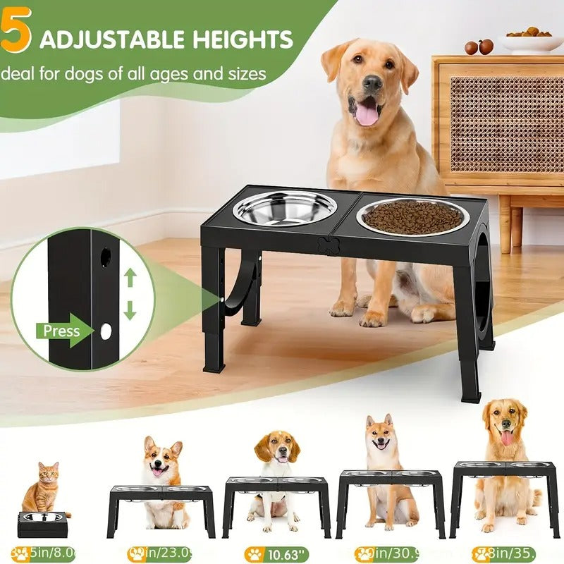 2 Set [Adjustable Elevated Dog Bowls], Foldable Design Raised Dog Bowls with 4 Stainless Steel Bowls, Dog Water Dish, for All Breed Dogs, Easy to Clean
