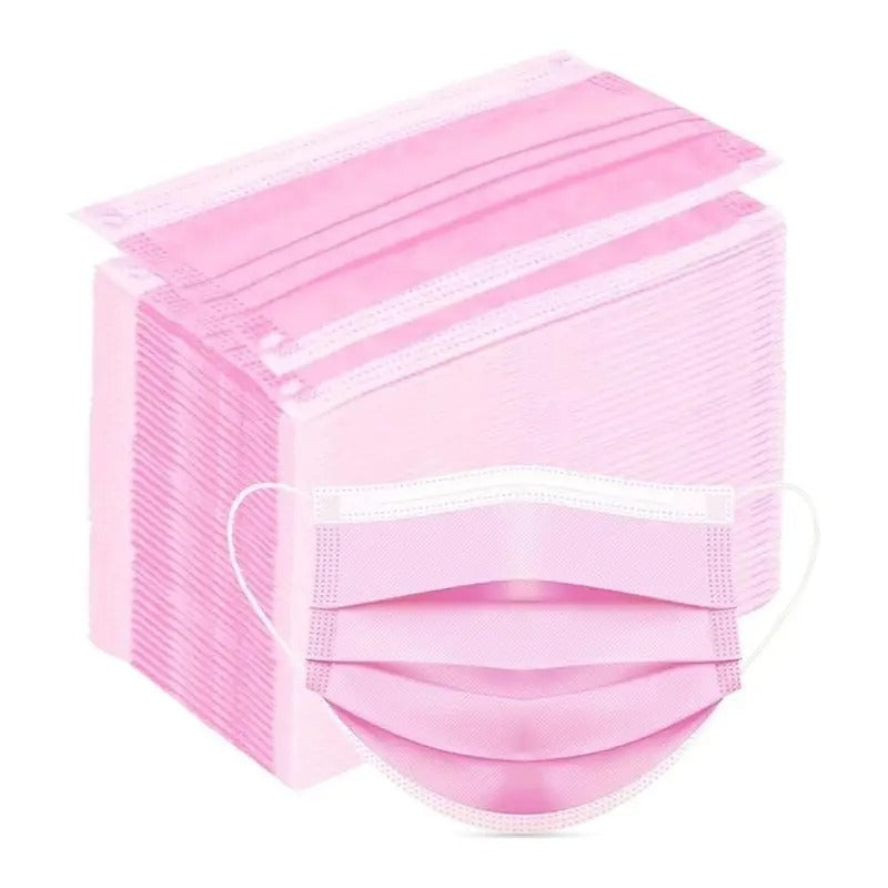 100Pcs Pink Disposable Face 3-Ply Filter Breathable Earloop Masks