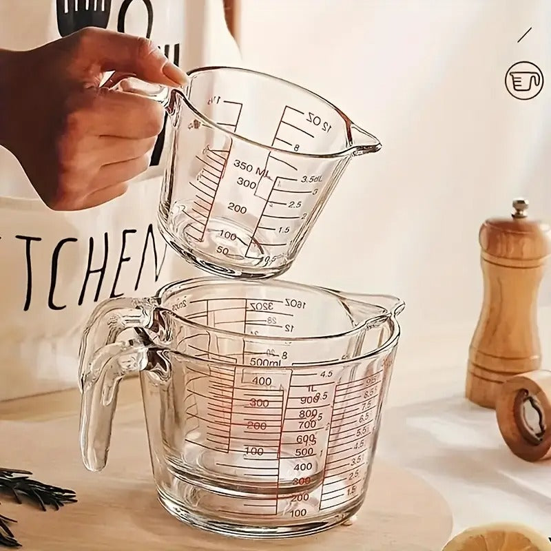 Three-piece Set Of Large-capacity Heat-resistant Thickened Glass Measuring Cup Microwave Heating Glass Scale Cup with Handle Breakfast Milk Cup Kitchen Baking 11.83oz 16.91oz 33.81oz Three Capacities