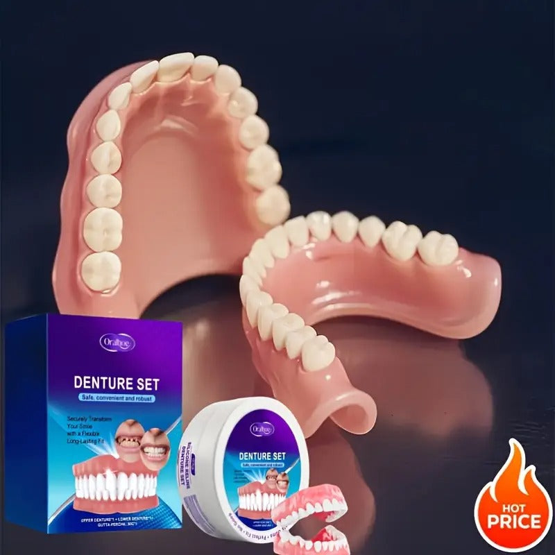Adjustable Denture Set, Upper And Lower Natural-looking Dentures, White Veneers, Comfortable And Realistic, Easy to Install, Suitable for All Tooth Shapes, Boosting Confidence