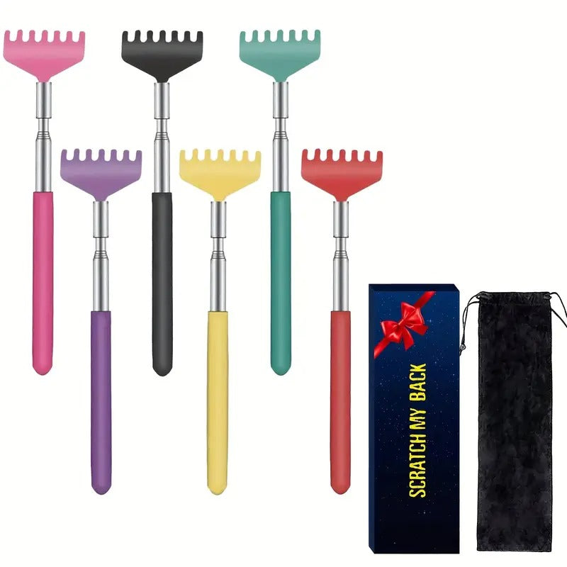 6 Pack Extendable Back Scratcher - Portable Telescoping Metal Back Scratchers/Hand Massager With Soft Rubber Handles For Thanksgiving, Birthday, Christmas Gifts With Carrying Bag