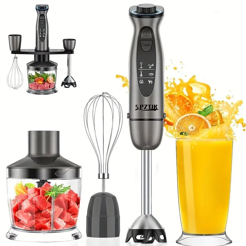 SPZTJK 5-in-1 Manual Blender with Powerful Motor, 12-Speed Rope Design, Stainless Steel & ABS Blades, Ice, Milk, Soup, and More - Gray, Kitchen Appliance, Versatile Blender, Modern Kitchenware, Durable Construction