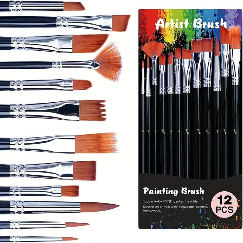 36/48 Colors Painting Supplies (2oz) with 12 Art Brushes, for Painting Canvas, Ceramic & Fabric, Rich Pigments Lasting Quality for Beginners & Professional, Christmas & Halloween, Back to School