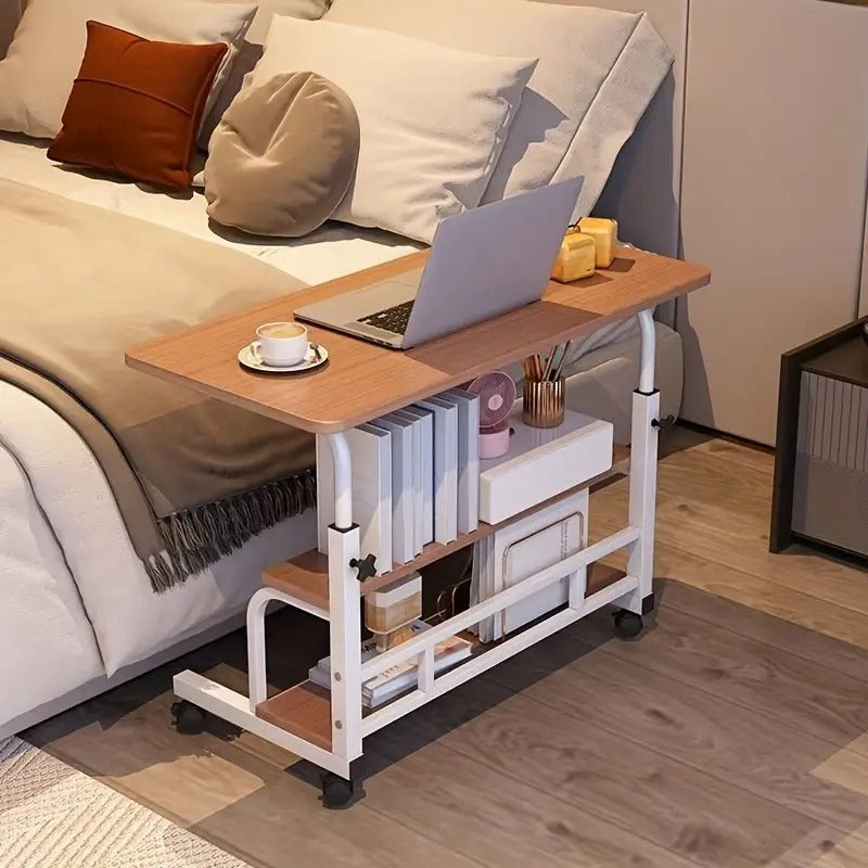 [Ergonomic Workstation] Height-Adjustable Ergonomic Mobile Three-Tier Workstation Desk | Study Desk with Locking Casters And Multi-layer Storage, Convertible Space-saving Design for Home Office/dorm/bedside