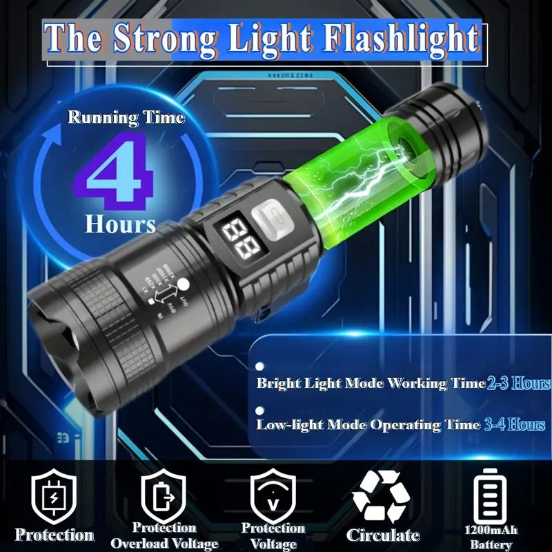 4pcs Rechargeable High-Power LED Flashlights With, Zoomable Spotlight, USB Cable, Super Bright, Long Range, Tactical Work Light For Camping, Hiking, Emergency, And Travel, Hiking Gear