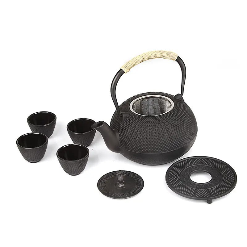 60oz Japanese Cast Iron Pot Tea Set - Black Color Teapot with Infuser and Trivet for Loose Tea Adults, Best for Christmas
