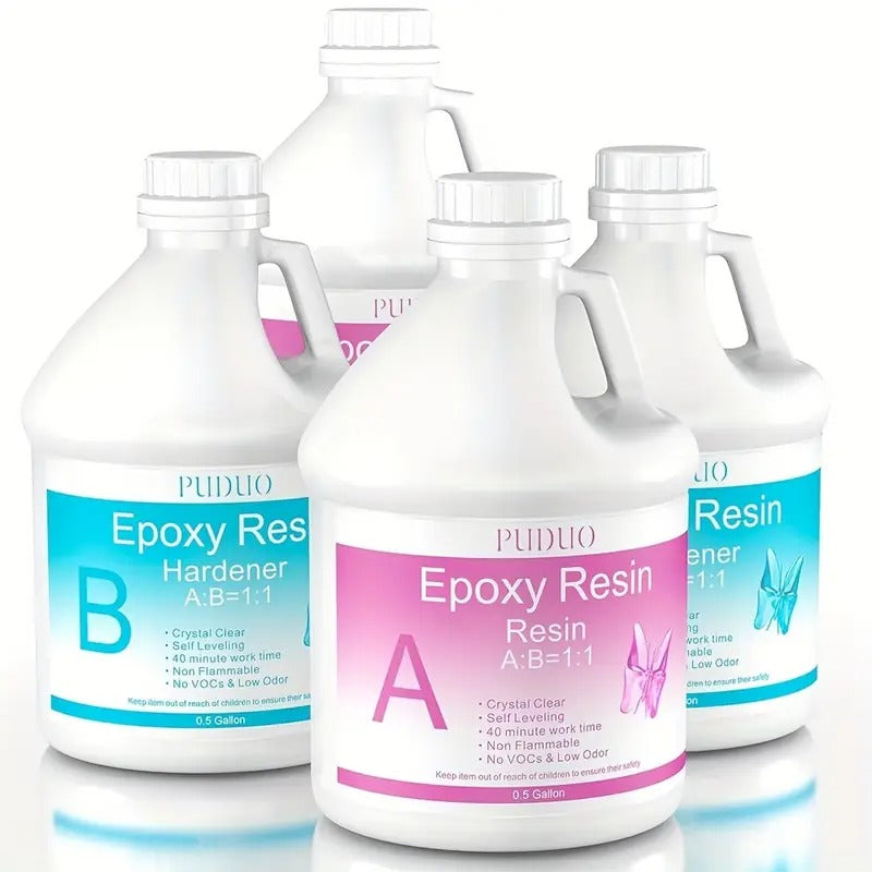 2 Gallon (256oz) Crystal Clear Epoxy Resin Kit W/ 4 Pre-Measured Bottles - Non-Yellowing! Self-Leveling & UV Resistant for River Tables, Bar Tops, Art Molds. 1:1 Mix