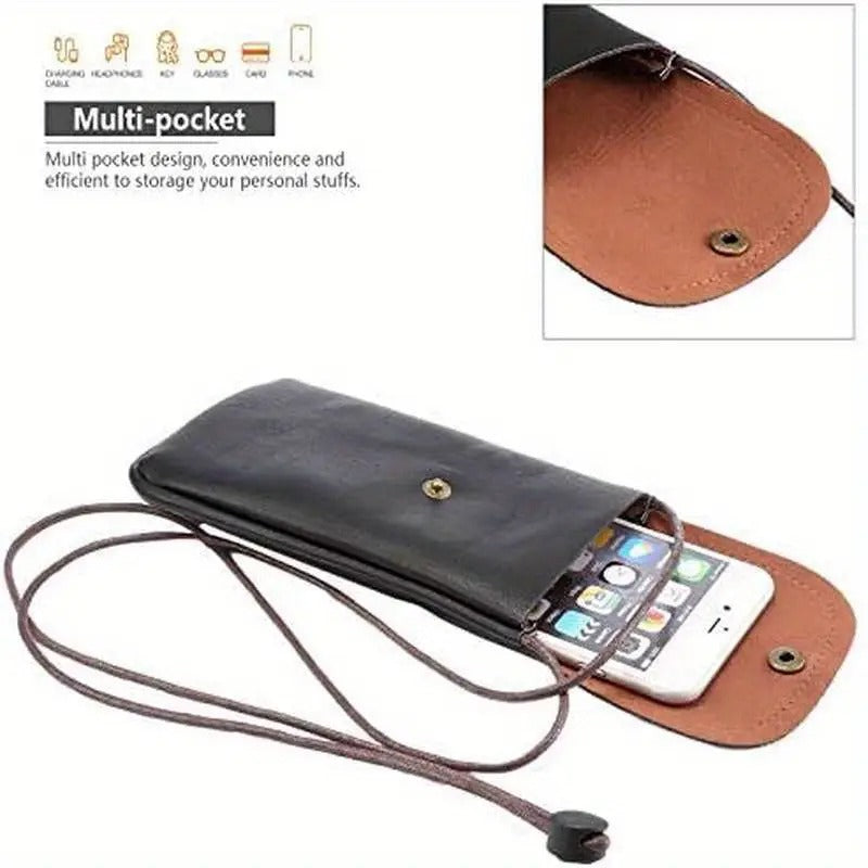 PU Leather Neck Pouch for Cell Phones, Featuring a Credit Card Slot And an Adjustable Strap. It'S a Compact Travel Purse Suitable for Iphone Models 11, XR, XS Max, SE, 8, 7, 6 Plus, As Well As for galaxy