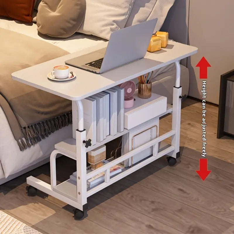 [Ergonomic Workstation] Height-Adjustable Ergonomic Mobile Three-Tier Workstation Desk | Study Desk with Locking Casters And Multi-layer Storage,