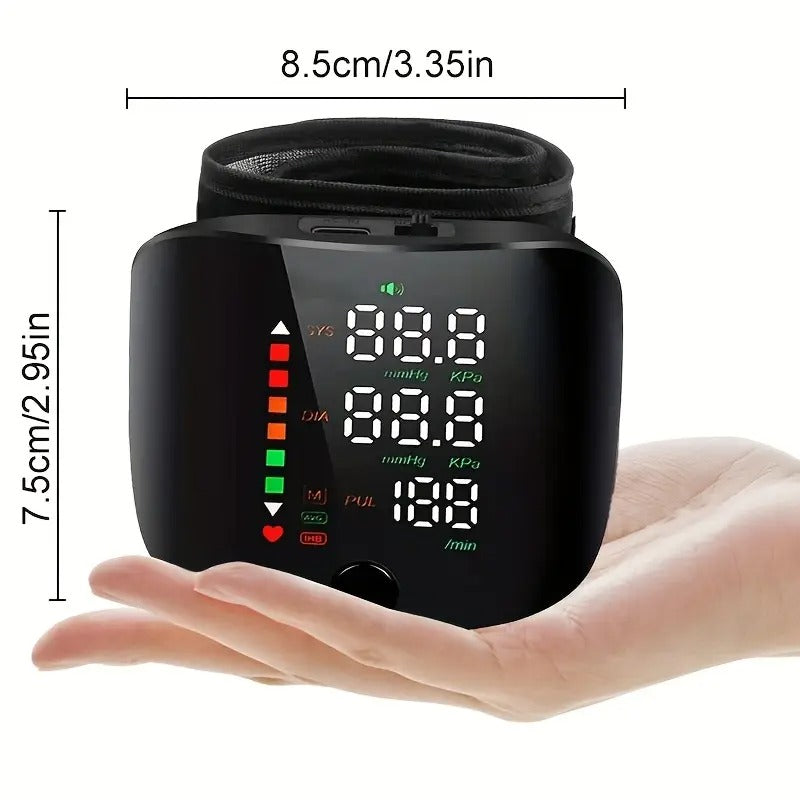 1pc MD1820 Wrist Blood Pressure Monitor with LCD Display, Adjustable Cuff, Pulse Rate Detection & Irregular Heartbeat Alarm - USB Rechargeable, Sound Playback - Home Health
