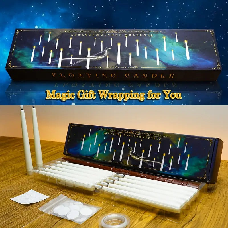 Floating Candles With Wand Remote And Timer Hanging Flameless Flickering Battery Operated Candles, Pack Of 12 (0.51" X 6.7") White Magic Floating Candles
