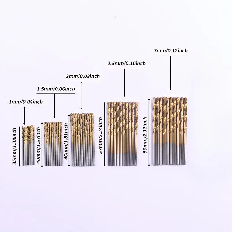 50pcs of Mixed Twist Drill Set, Round Handle Drill, Titanium Plated High Speed Steel Material, Double Helix Router, More Smooth Punching, for Metal, Wood, Crafts Production, Rope And Other Drilling