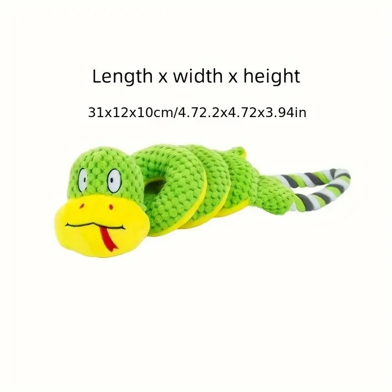 Durable Bite-Resistant Snake Plush Dog Toy - Anxiety Relief Chew Toy with Vibrant Green & Yellow Design, Interactive Entertaining Chewable Toy for All Dog Sizes (Small, Medium, Large Breeds), Snake Toy