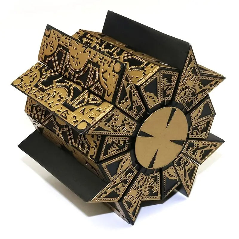 [Golden Aluminum Alloy Puzzle Box] Golden & Black Aluminum Alloy Advanced Skill Level Puzzle Box - Detachable Cube with Base, Mechanical Lament Configuration, Ideal for Decoration & Brain Teasers