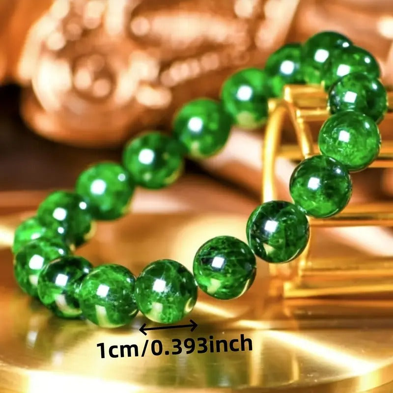 Elegant Chinese-Style Bead Bracelet - Natural Stone Round Jewelry with Golden-Tone Metal Accents, Stretchable Design for Wrist or Necklace, Handcrafted Accessory for Casual Attire, Jewelry Making Supplies