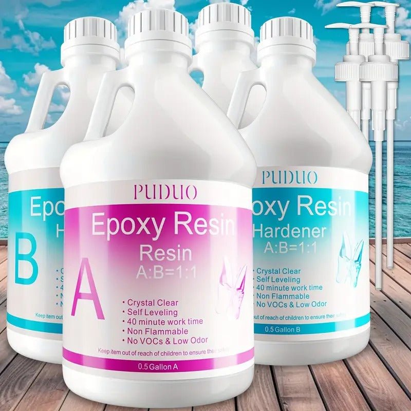 2 Gallon (256oz) Crystal Clear Epoxy Resin Kit W/ 4 Pre-Measured Bottles - Non-Yellowing! Self-Leveling & UV Resistant for River Tables, Bar Tops, Art Molds. 1:1 Mix