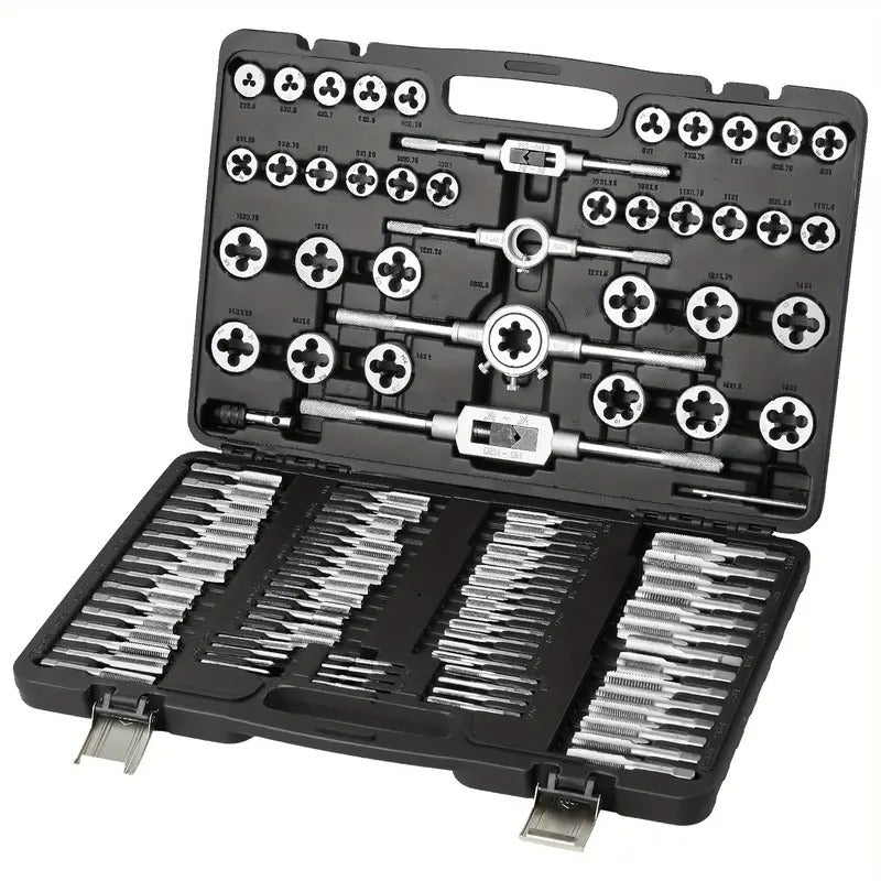 [Bearing Steel Tap and Die] 110pcs Happybuy Tap and Die Set - Metric Size M2 to M18, Bearing Steel Taps and Dies - Essential Threading Tool for Cutting External Internal Threads, with Complete Accessories and Storage Case