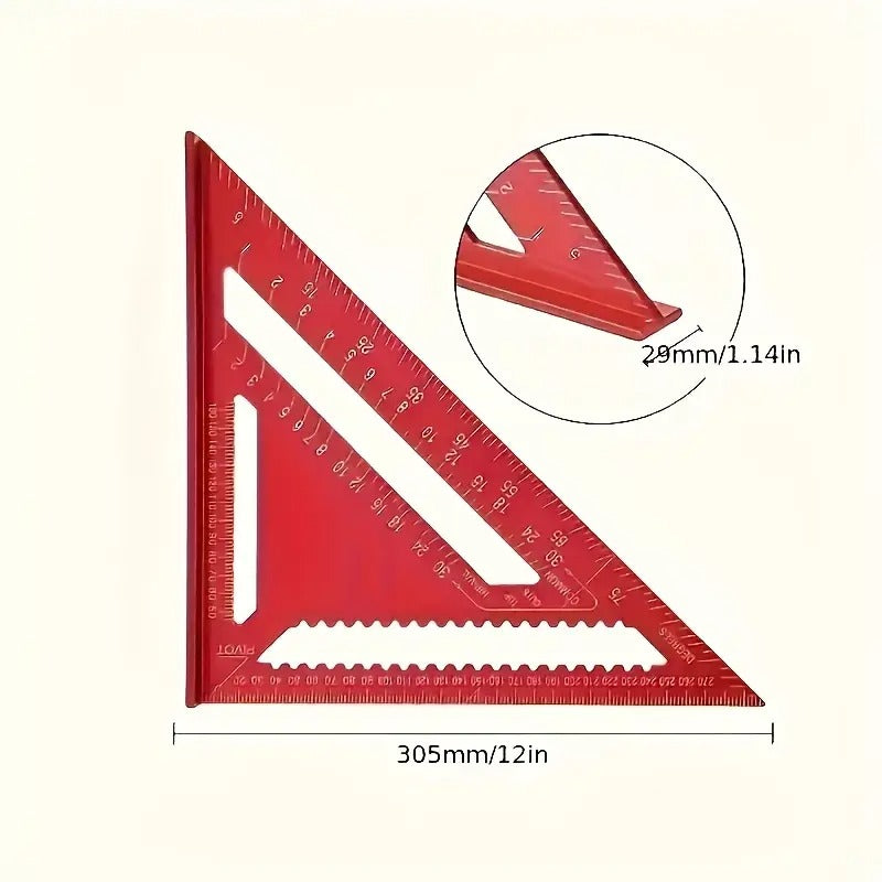 12 - Inch Aluminum Alloy Triangular ruler Square, with An Angle Protractor And Metric Scale. It Is A Durable Metal Measuring And Marking Tool, Suitable for Home Decoration And Woodworking.