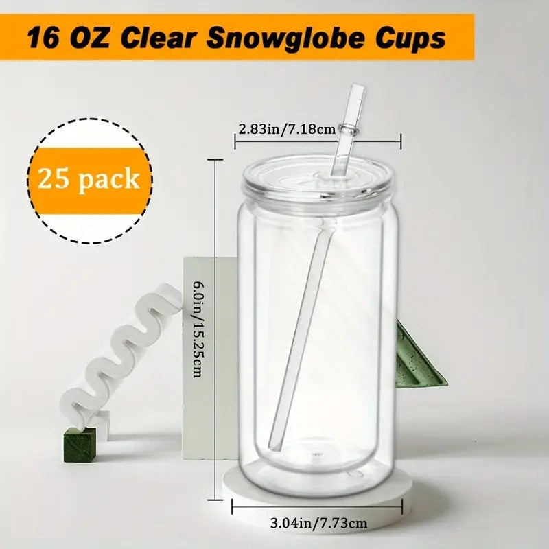 Set of 25 Clear 16Oz Double Wall Cups with Lids And Straws - Perfect for 4Th of July, Graduation Celebrations, And Summer Barbecues. These Leakproof, Reusable