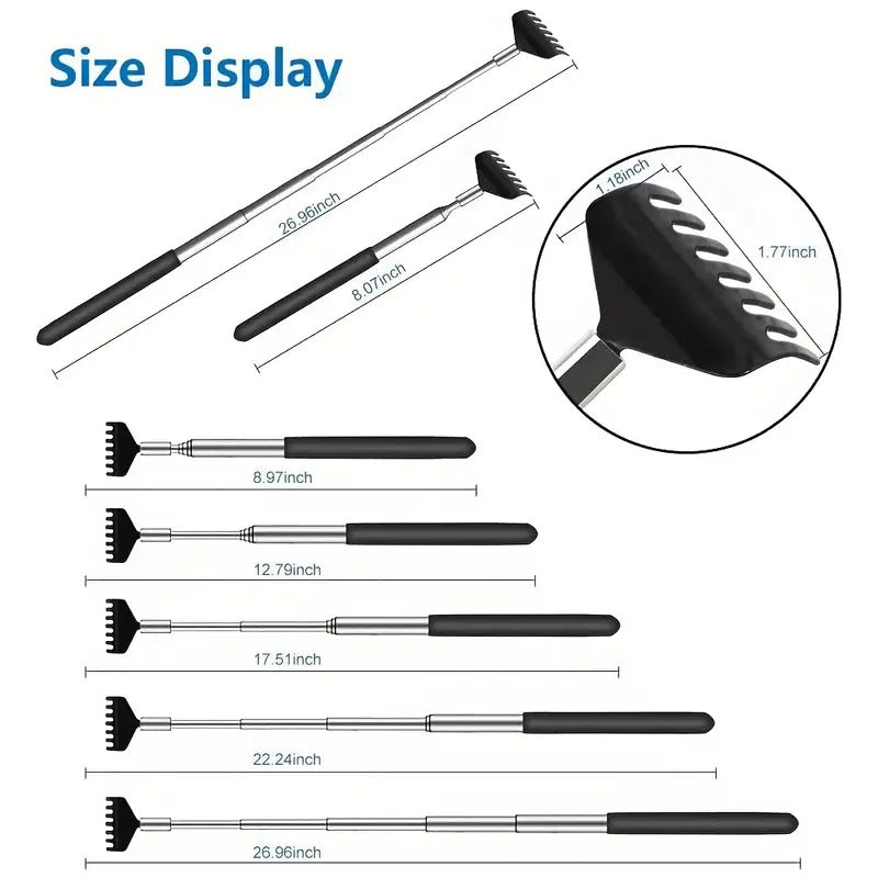 6 Pack Extendable Back Scratcher - Portable Telescoping Metal Back Scratchers/Hand Massager With Soft Rubber Handles For Thanksgiving, Birthday, Christmas Gifts With Carrying Bag