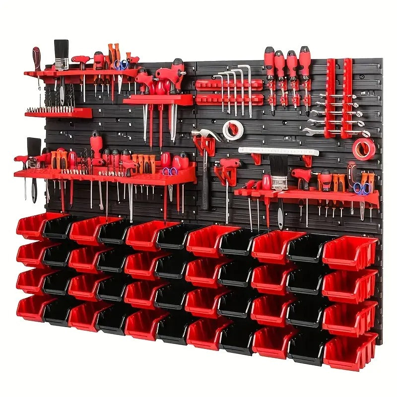 A Practical Set Of Tool Racks, Screws And Nuts, Bolts, Nails, Beads And Small Hardware Accessories Storage Racks, Storage Racks for Wrenches And Screwdrivers, A Red And Black Wall-mounted Storage System