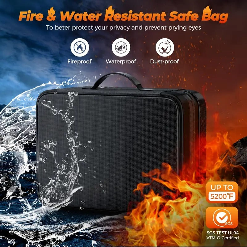 5200°F Fireproof & Waterproof Document Organizer with Lock - Heat Insulated Portable File Box for Home, Travel, Office - Durable Classic Design with Multiple Compartments & Secure Lock, Fireproof Document Holder