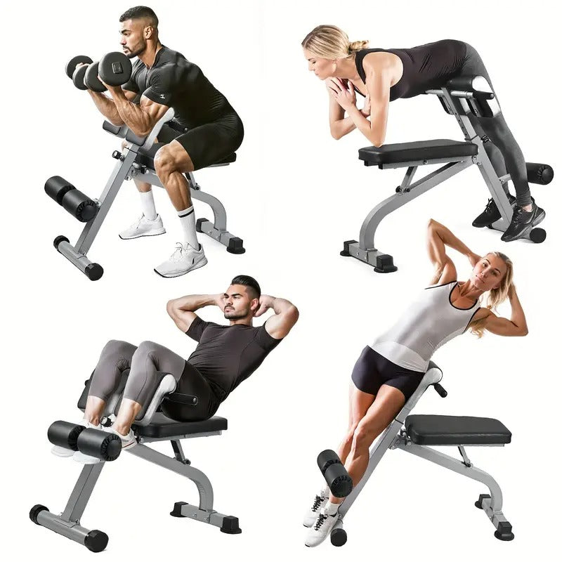 [Heavy-Duty Roman Chair] Heavy-Duty Foldable Hyperextension Roman Chair with Adjustable Workout Bench | Multi-Function Back Extension & Sit-Up Board for Abdominal Training, Glute Building - Compact Home Gym Equipment