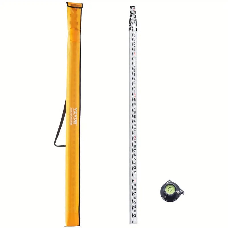 Happybuy 25ft Aluminum Measuring Rod, Dual-Sided 1/10ft Leveling Stick with Bubble Level & Carrying Bag - Ideal for Home, Wall, and Floor Surveying